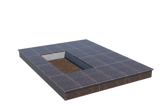 Площадки на могилу в Перми | Площадка с вертикальной (15 см) облицовкой Дымовским гранитом (под цветник)