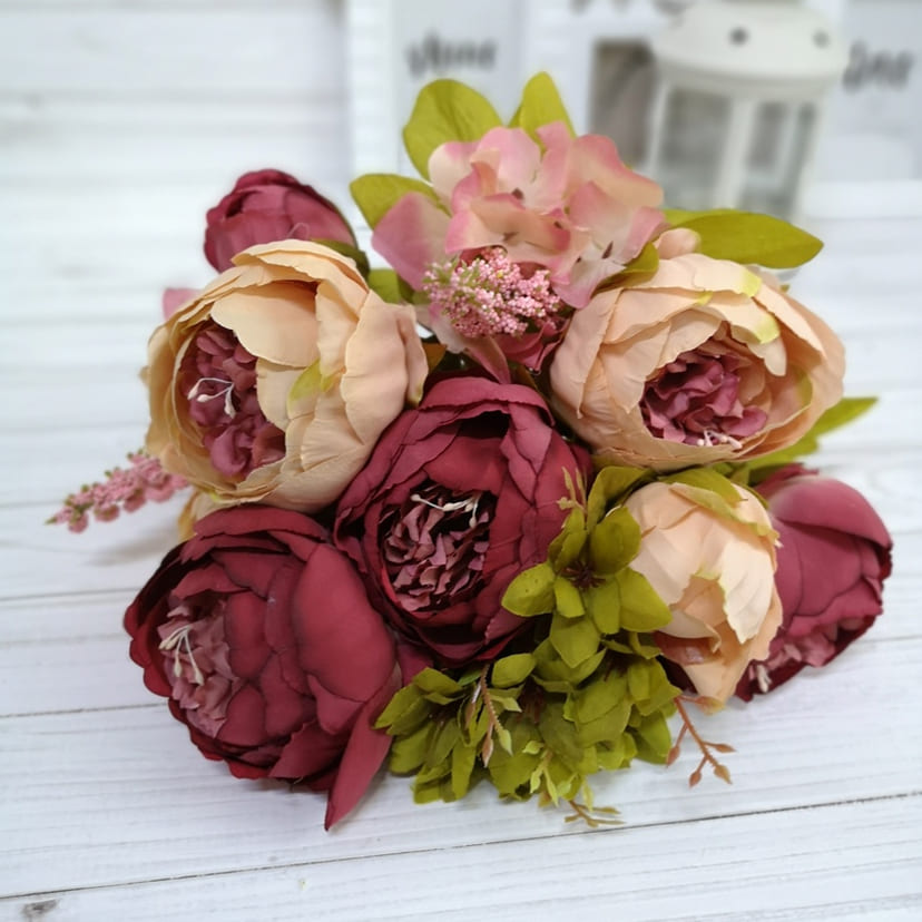 Искусственные цветы в Перми | Цветы искусственные «Пионы», персиково-малиновые, букет