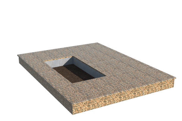 Площадки на могилу в Перми | Площадка с вертикальной (15 см) облицовкой Южно-султаевским гранитом (под цветник)