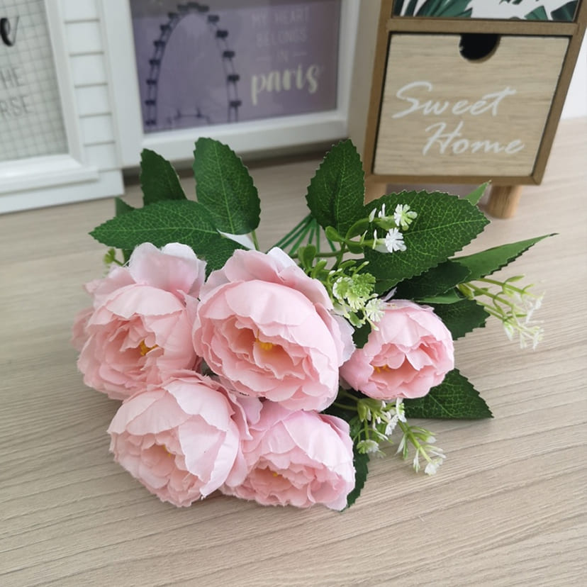 Искусственные цветы в Перми | Цветы искусственные «Минипиончики с гипсофилой», нежно-розовые, букет