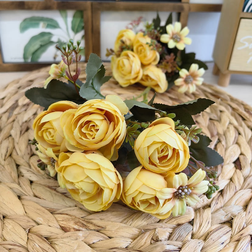 Искусственные цветы в Перми | Цветы искусственные «Камелии с мелкоцветом», желтые, букет