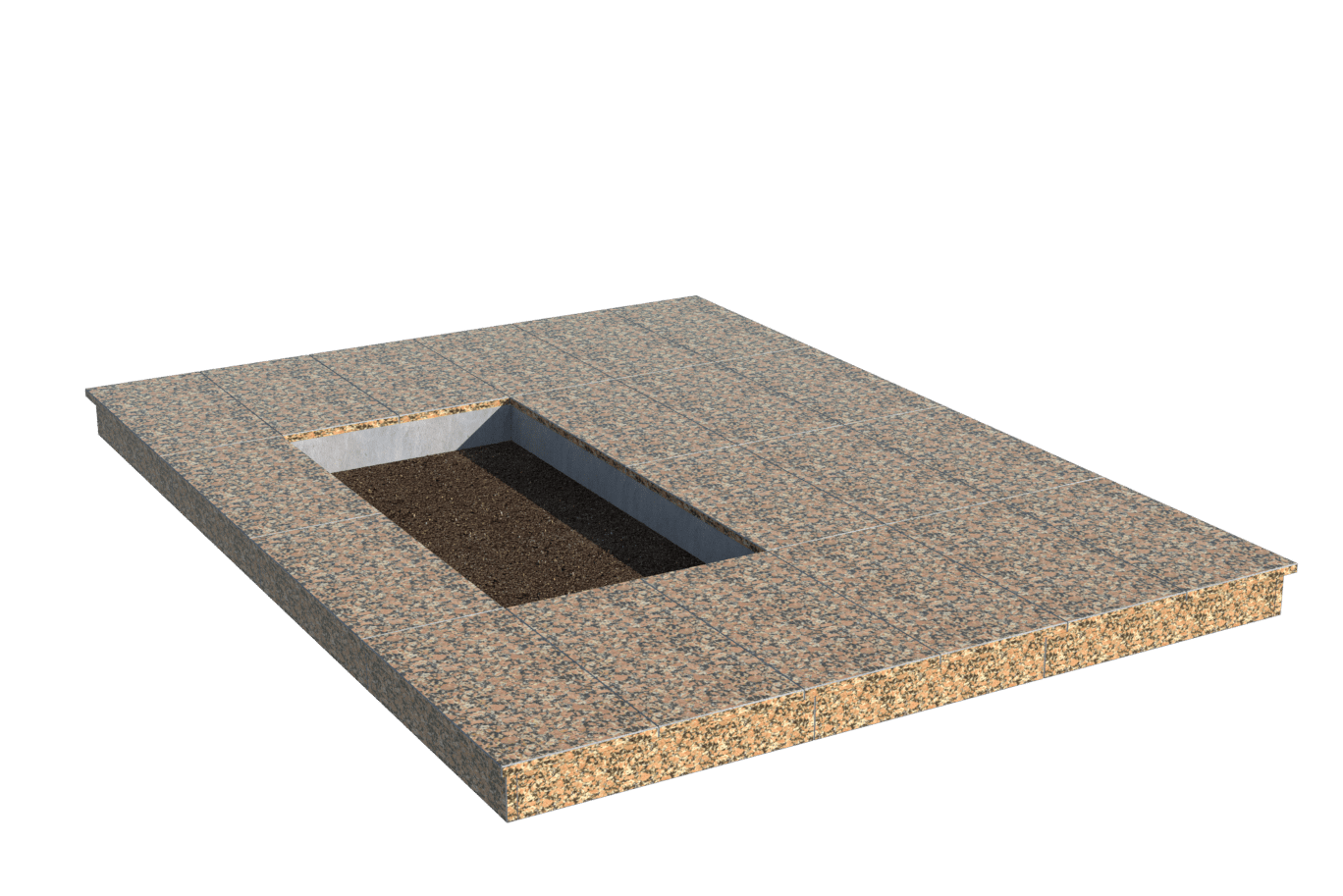 Площадки на могилу в Перми | Площадка с вертикальной (10 см) облицовкой Южно-Султаевским гранитом (под цветник)