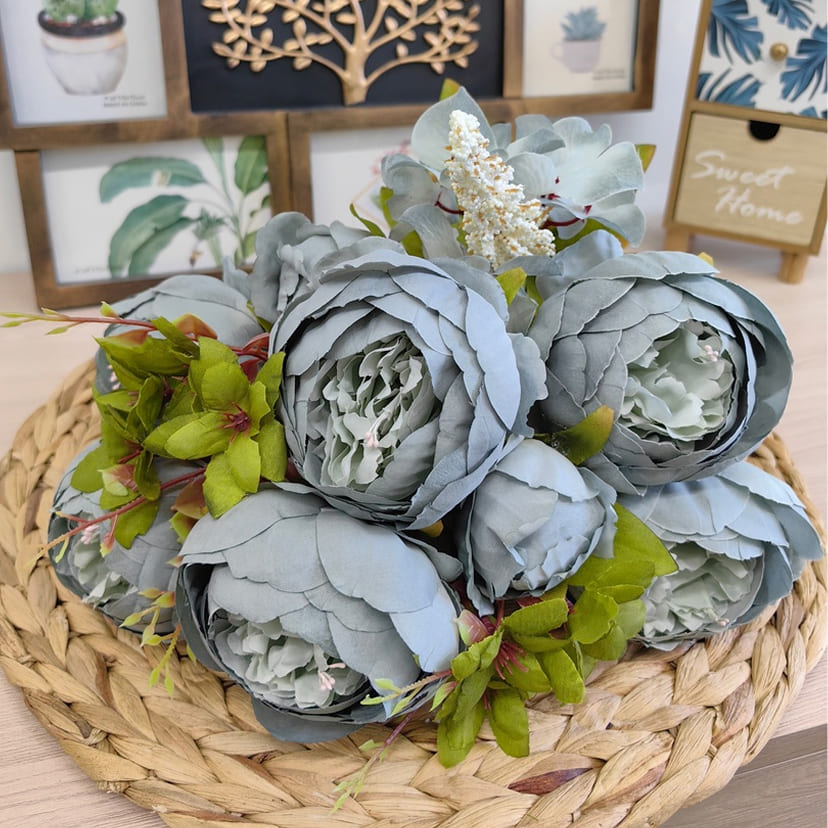 Искусственные цветы в Перми | Цветы искусственные «Пионы», серо-голубые, букет